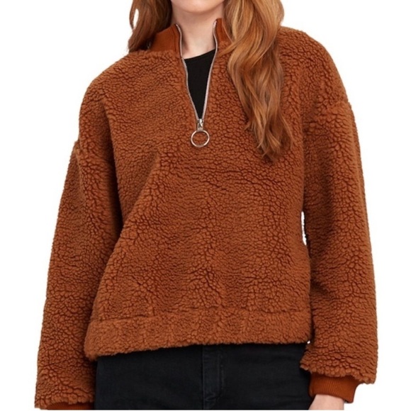 J.O.A Teddy Fur Pullover Sweater Jacket | Tan Brown | Size Medium - Picture 4 of 11